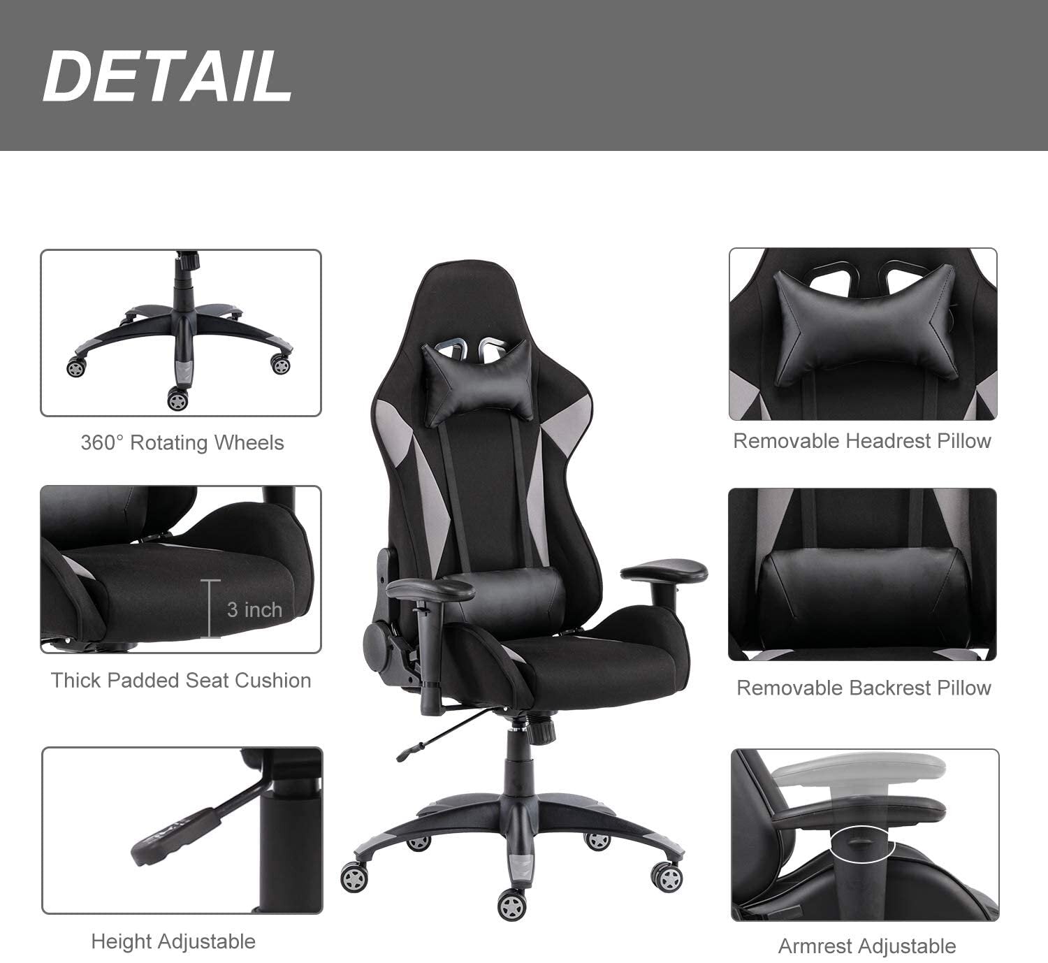 Gaming Chair with Nylon Caster Swivel & Wheel Base -