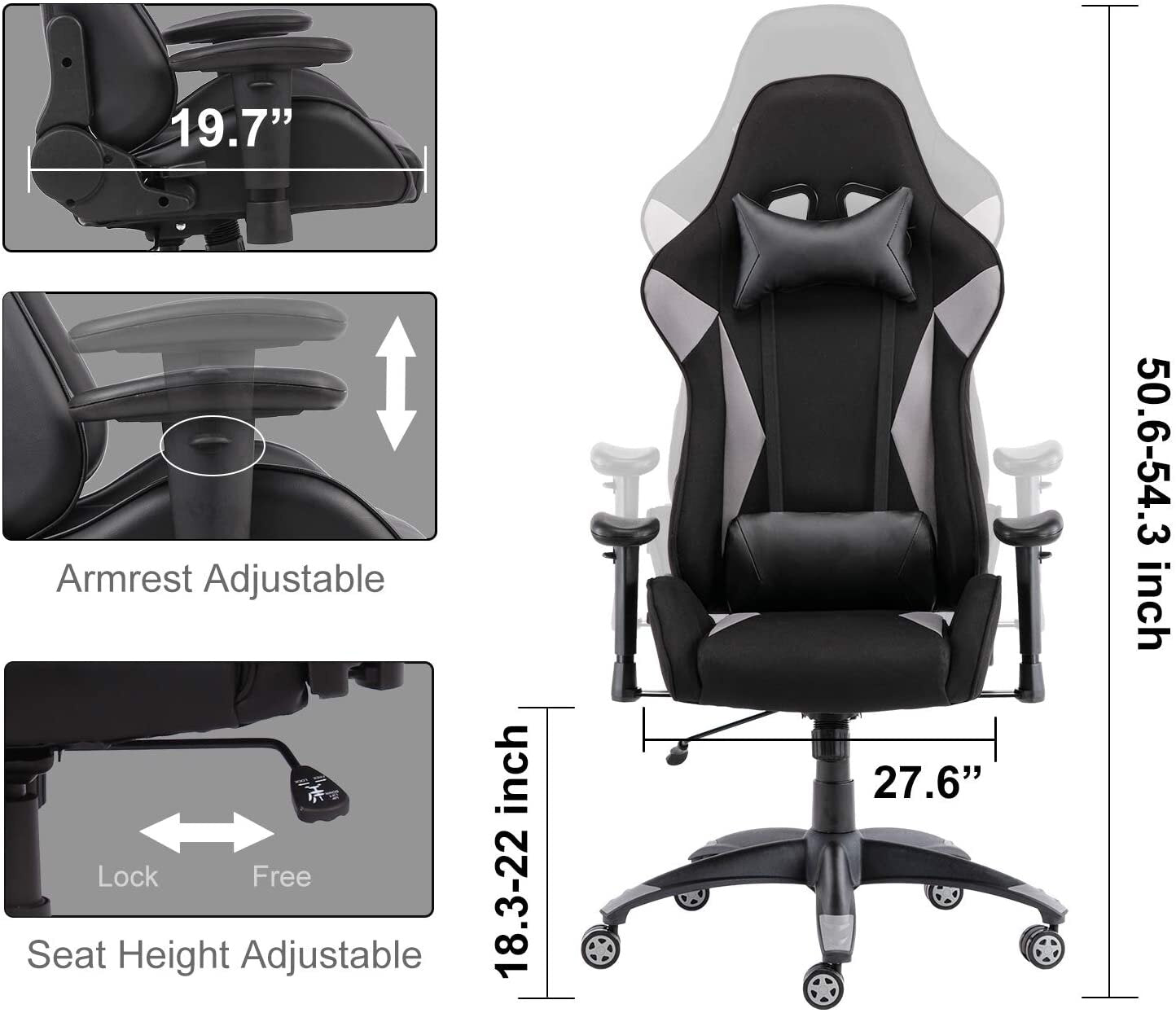 Gaming Chair with Nylon Caster Swivel & Wheel Base -