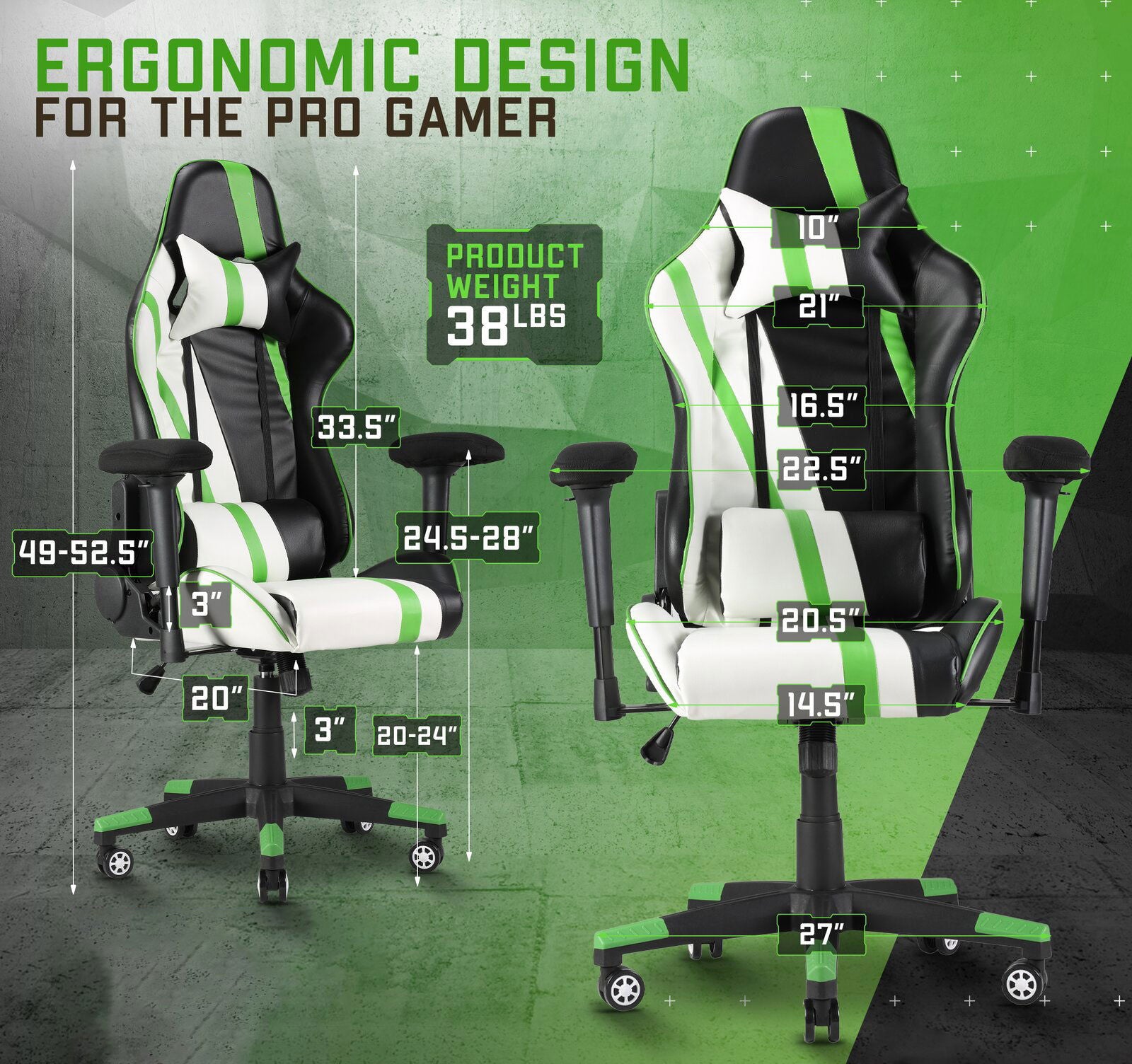 Gaming Chair with Nylon Caster Swivel & Wheel Base -
