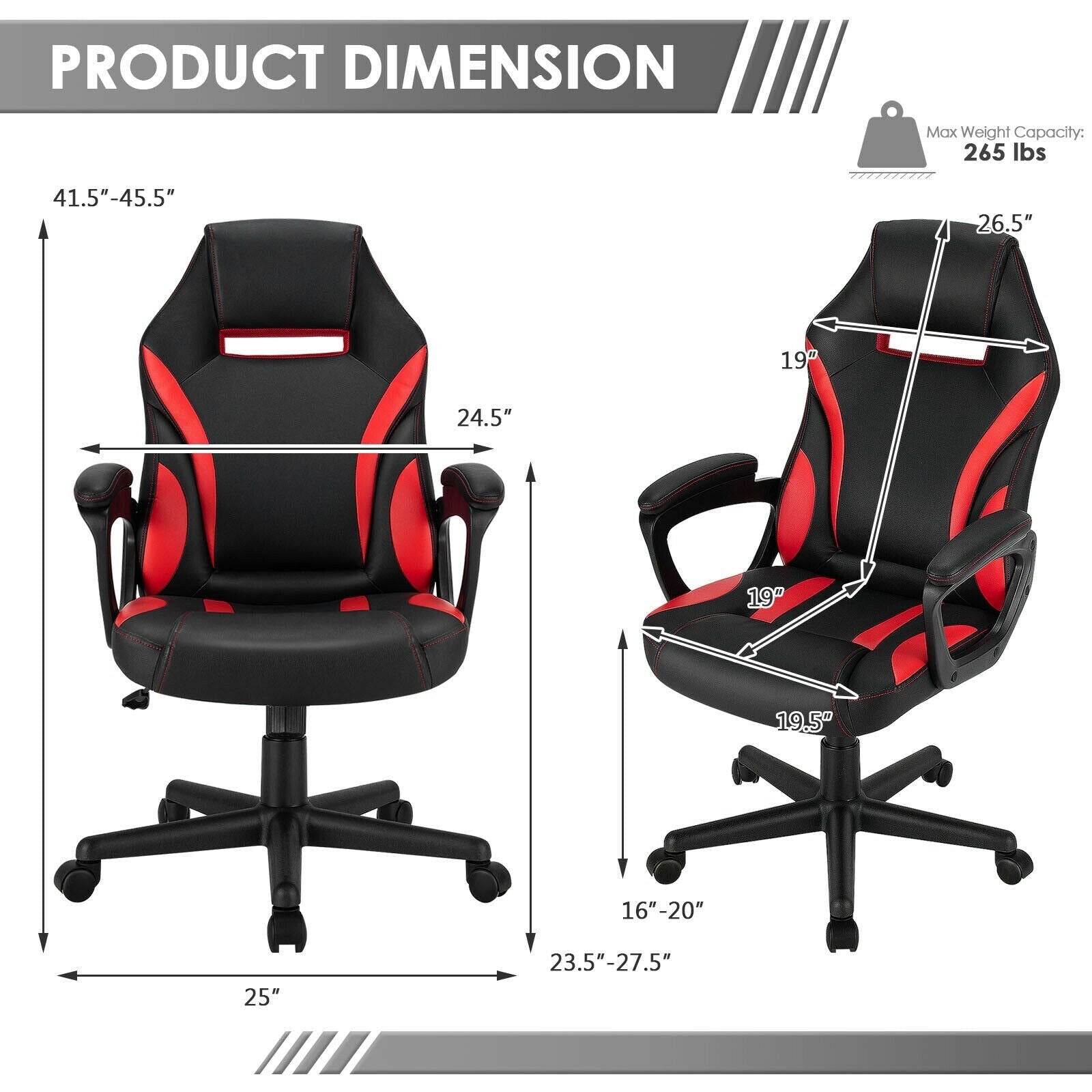 Gaming Chair with Nylon Caster Swivel & Wheel Base -
