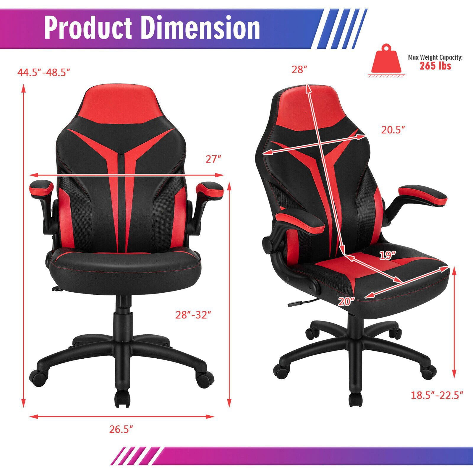 Gaming Chair with Nylon Caster Swivel & Wheel Base -