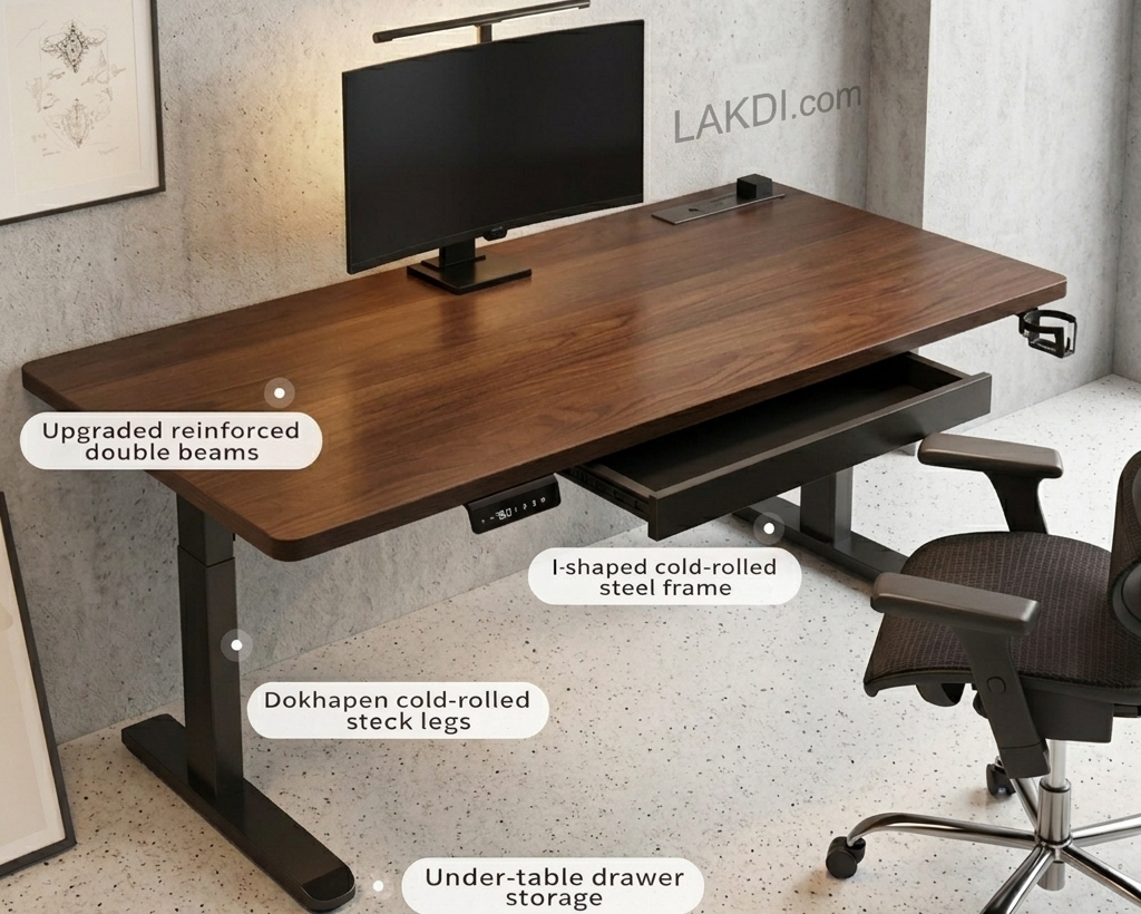Dual Motor Electric Height Adjustable Standing Desk, Smart Sit-Stand Ergonomic Home Office Workstation with 4 Memory Presets