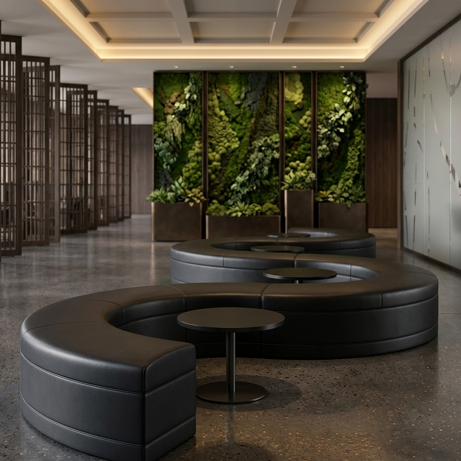 Hexagonal Modular Island Sectional Sofa, Modern Fabric Lounge Seating for Office Hubs, Multi-Sided Social Sofa for Lobbies and Open Workspaces