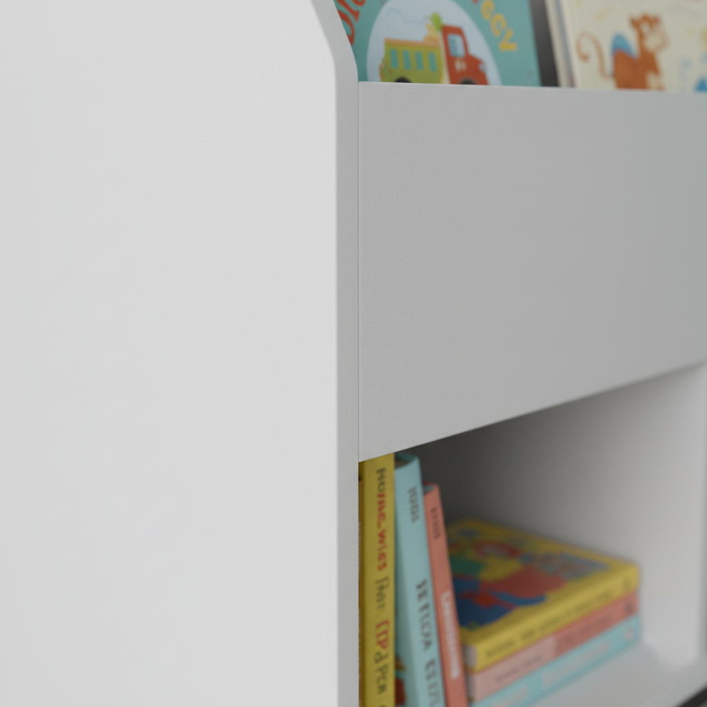 Modern White Kids Bookcase with Tiered Book Display and Storage Compartments - Wooden Children’s Bookshelf Organizer for Bedroom, Nursery and Playroom