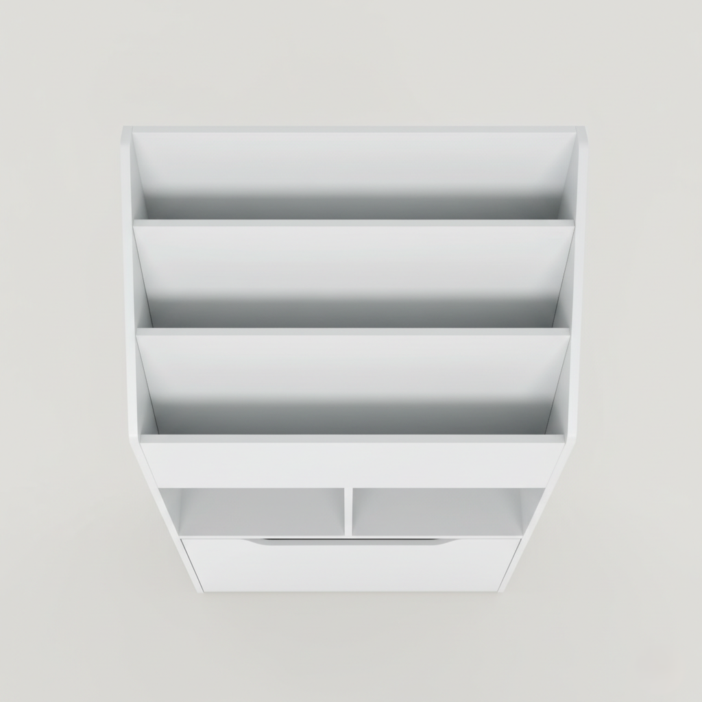 Modern White Kids Bookcase with Tiered Book Display and Storage Compartments - Wooden Children’s Bookshelf Organizer for Bedroom, Nursery and Playroom