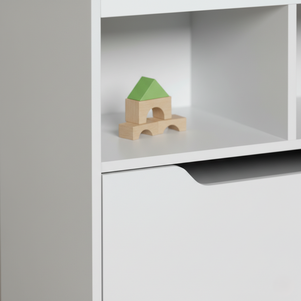 Modern White Kids Bookcase with Tiered Book Display and Storage Compartments - Wooden Children’s Bookshelf Organizer for Bedroom, Nursery and Playroom