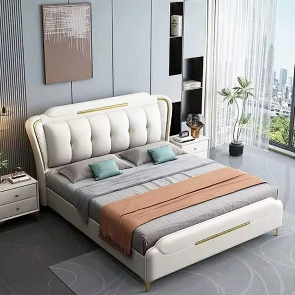 King Size Bed with Upholstered Soft Headboard, Strong Wooden Frame & Storage Options – Luxurious Leatherette Finish
