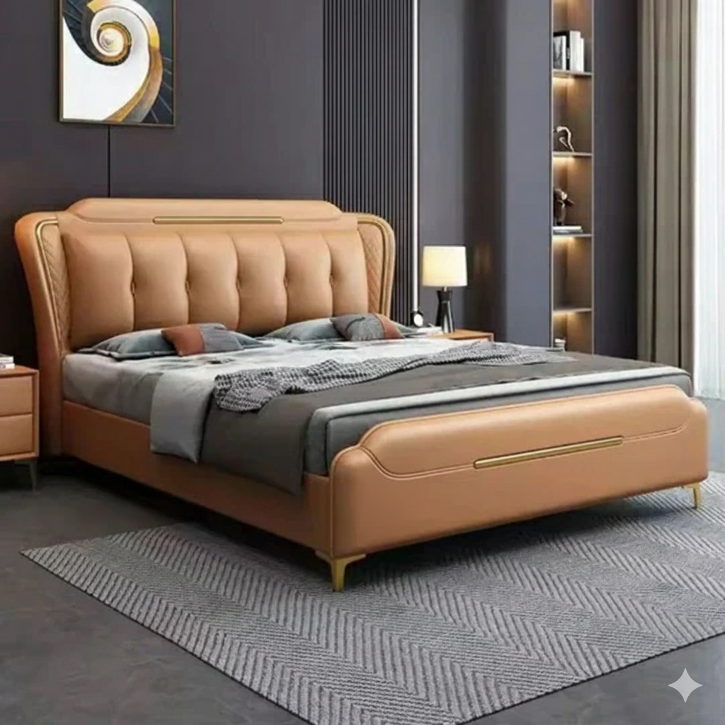 King Size Bed with Upholstered Soft Headboard, Strong Wooden Frame & Storage Options – Luxurious Leatherette Finish