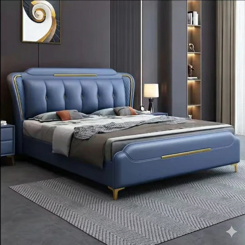 King Size Bed with Upholstered Soft Headboard, Strong Wooden Frame & Storage Options – Luxurious Leatherette Finish