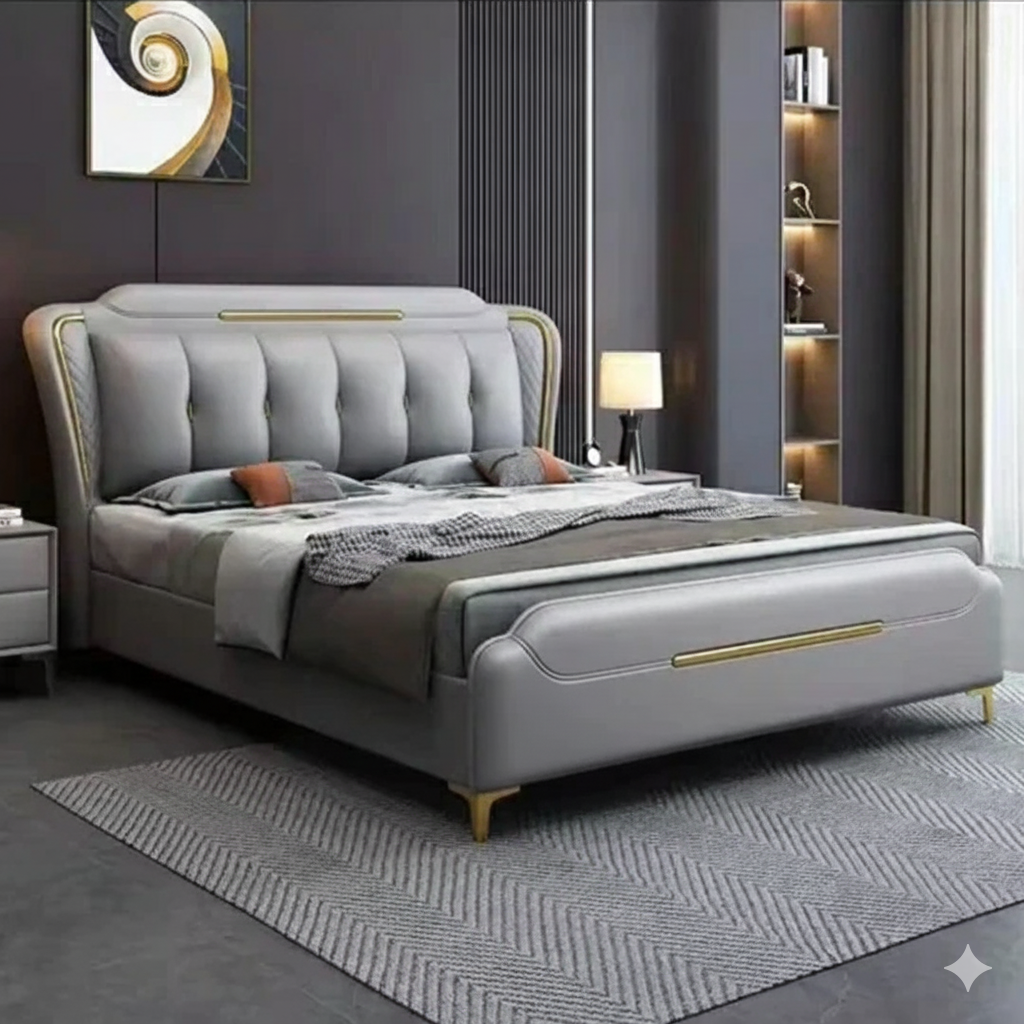King Size Bed with Upholstered Soft Headboard, Strong Wooden Frame & Storage Options – Luxurious Leatherette Finish