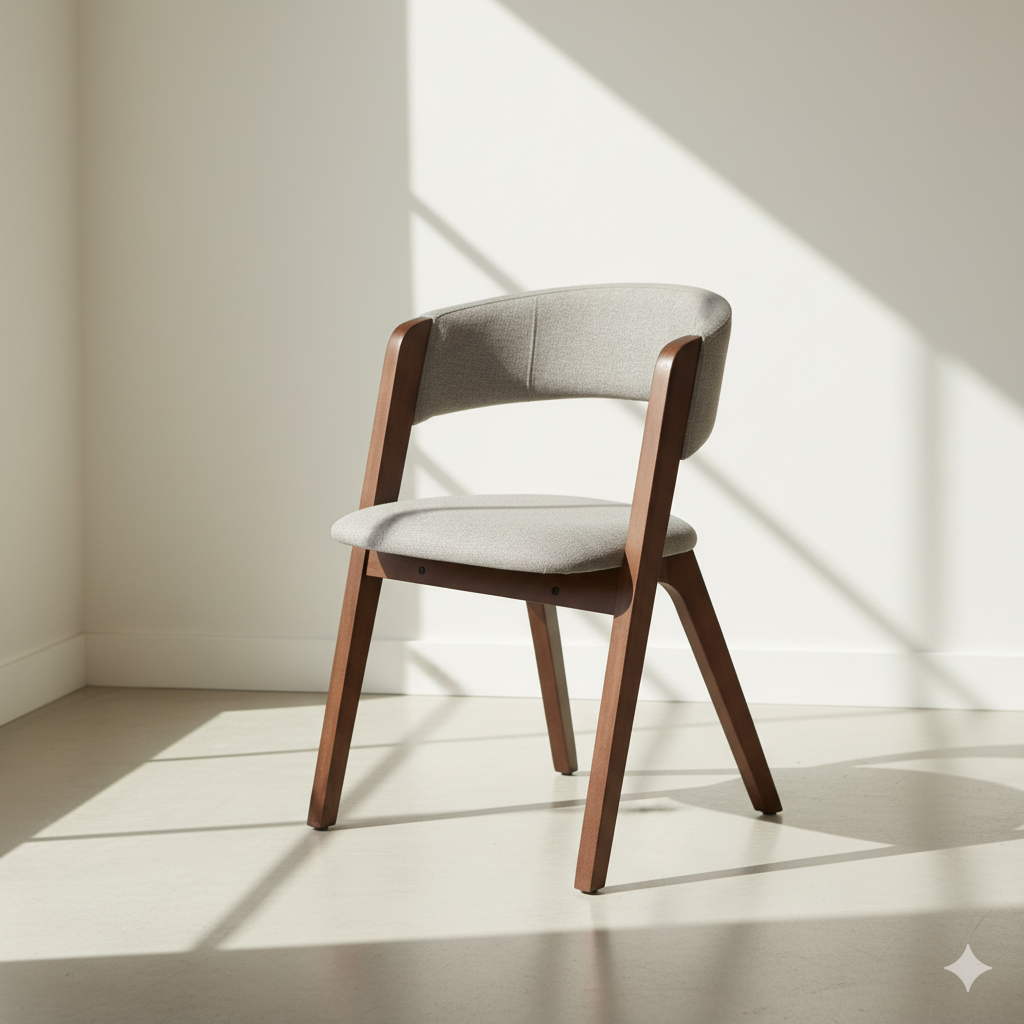 Modern Upholstered Dining Chair with Curved Backrest and Elegant Wood Frame & Comfortable Grey Fabric - Home Kitchen Furniture