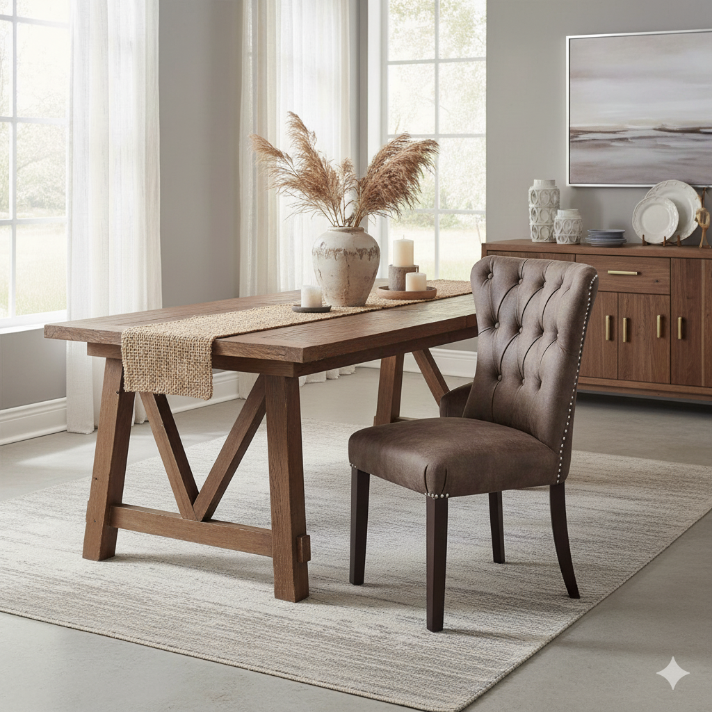 Elegant Tufted Faux Leather Dining Chair - Stylish Home Furniture Seating with Nailhead Trim, Dark Legs