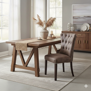 Elegant Tufted Faux Leather Dining Chair - Stylish Home Furniture Seating with Nailhead Trim, Dark Legs