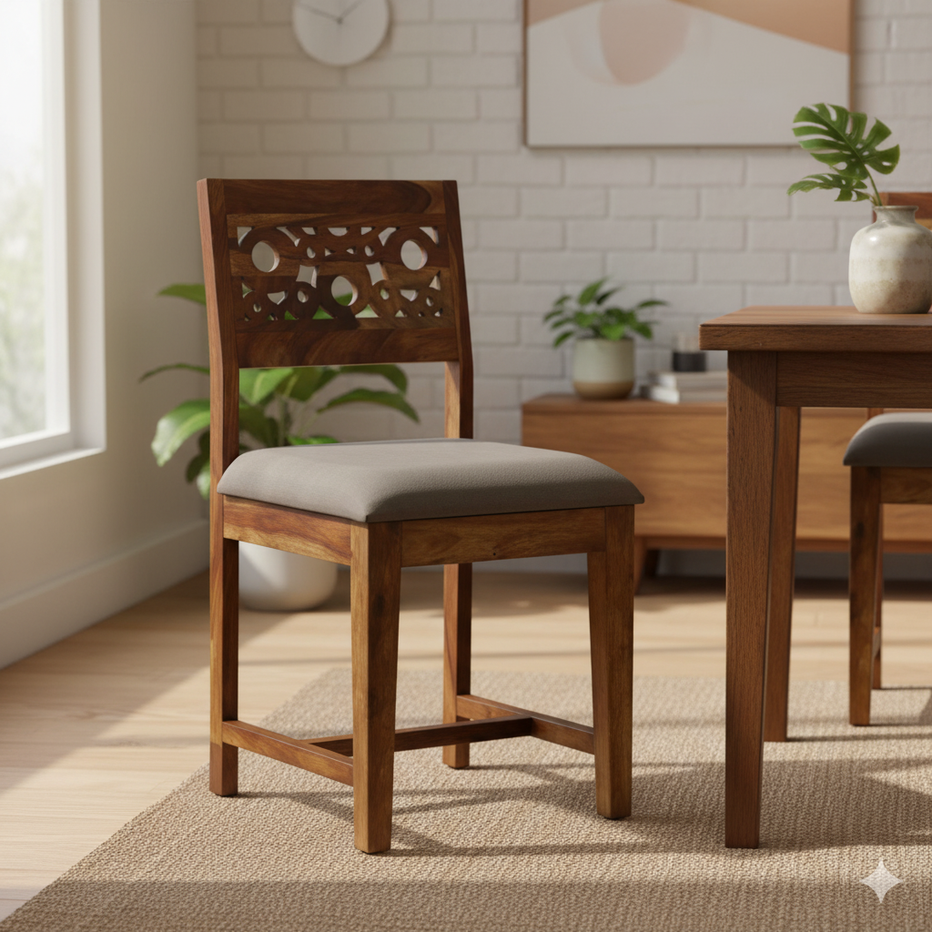 কাঠের ফ্রেম বেস সহ ডাইনিং চেয়ার