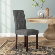 Upholstered Tufted Parsons Dining Chairs - Grey Fabric, Solid Wood Legs - Stylish & Comfortable Home Furniture