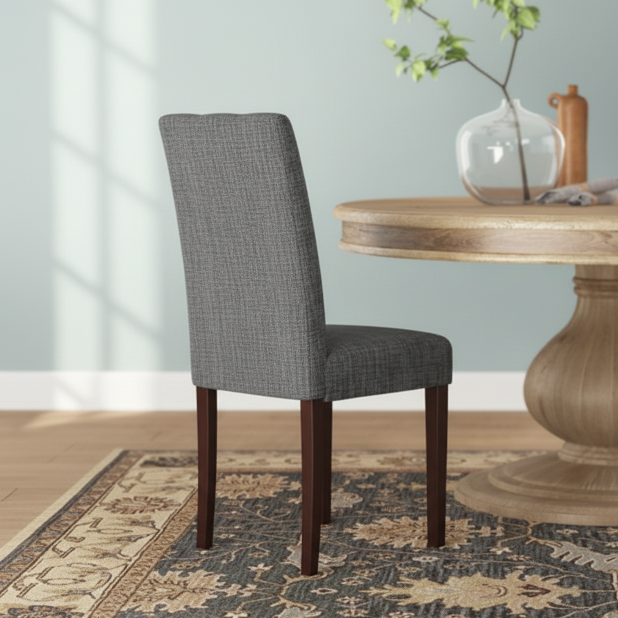 Upholstered Tufted Parsons Dining Chairs - Grey Fabric, Solid Wood Legs - Stylish & Comfortable Home Furniture