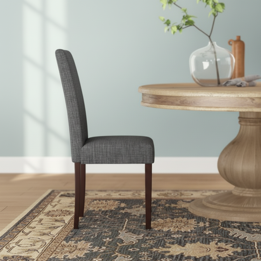 Upholstered Tufted Parsons Dining Chairs - Grey Fabric, Solid Wood Legs - Stylish & Comfortable Home Furniture
