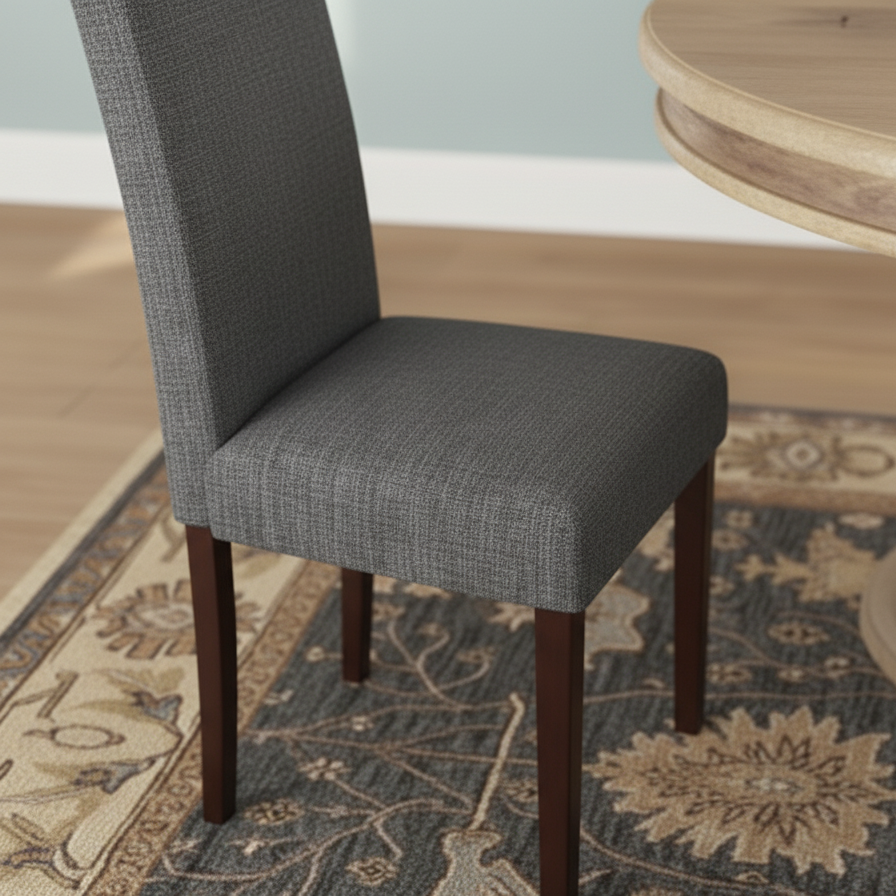 Upholstered Tufted Parsons Dining Chairs - Grey Fabric, Solid Wood Legs - Stylish & Comfortable Home Furniture