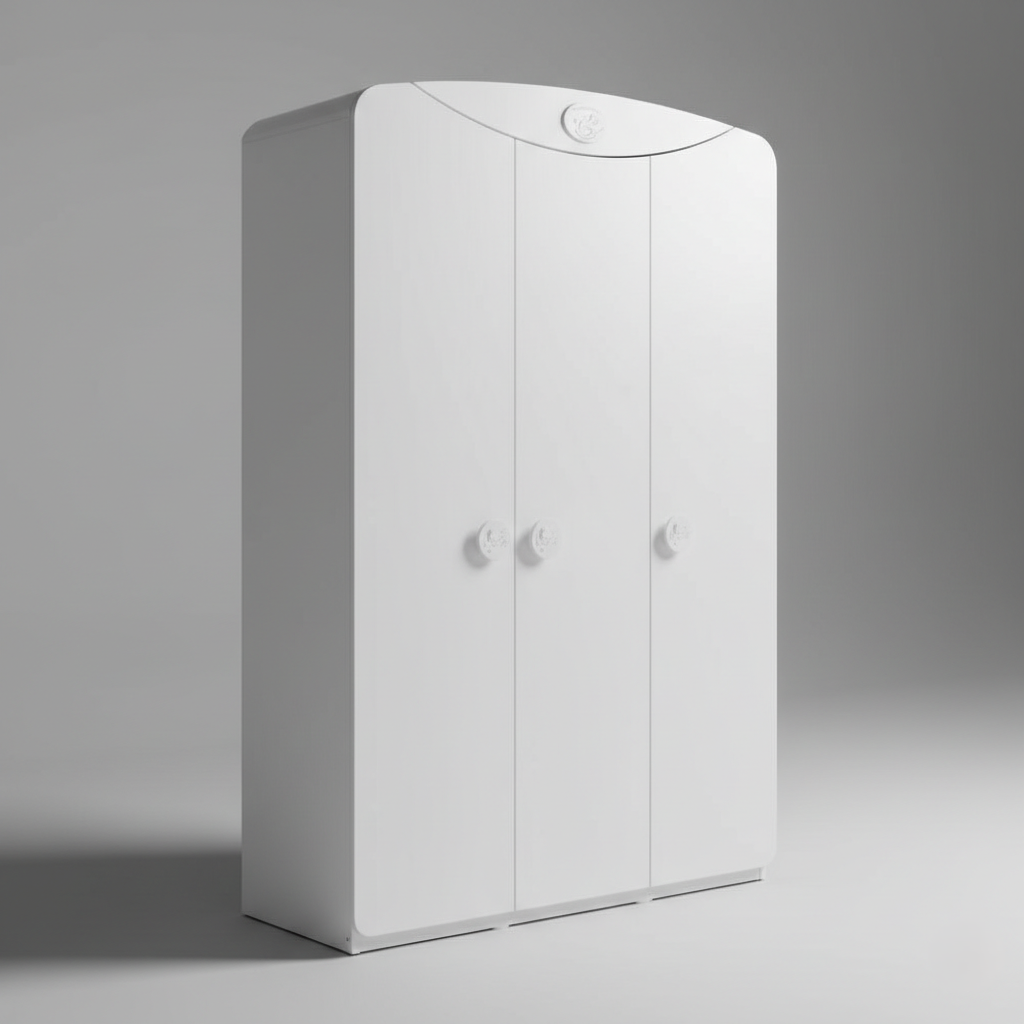 Premium White Kids Wardrobe with Curved Design - Modern Children’s Storage Cabinet with Cute Knob Accents and Smooth Rounded Finish