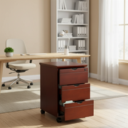 स्टाइलिश दराज और पेडस्टल, सुविधाजनक भंडारण और आसान गतिशीलता के लिए टिकाऊ व्हील बेस के साथ एमडीएफ में निर्मित