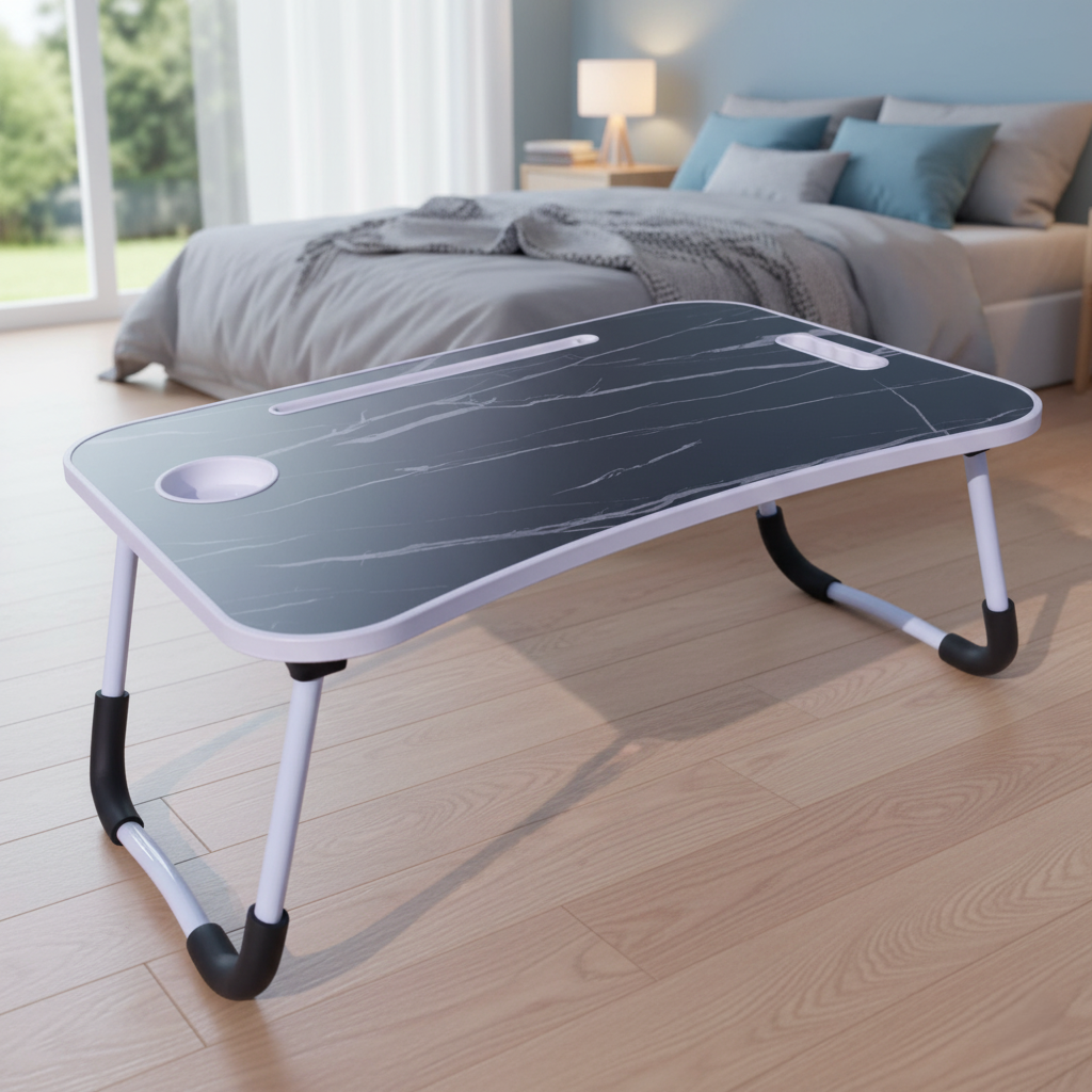 Foldable Laptop Table with Cup Holder and Tablet Groove