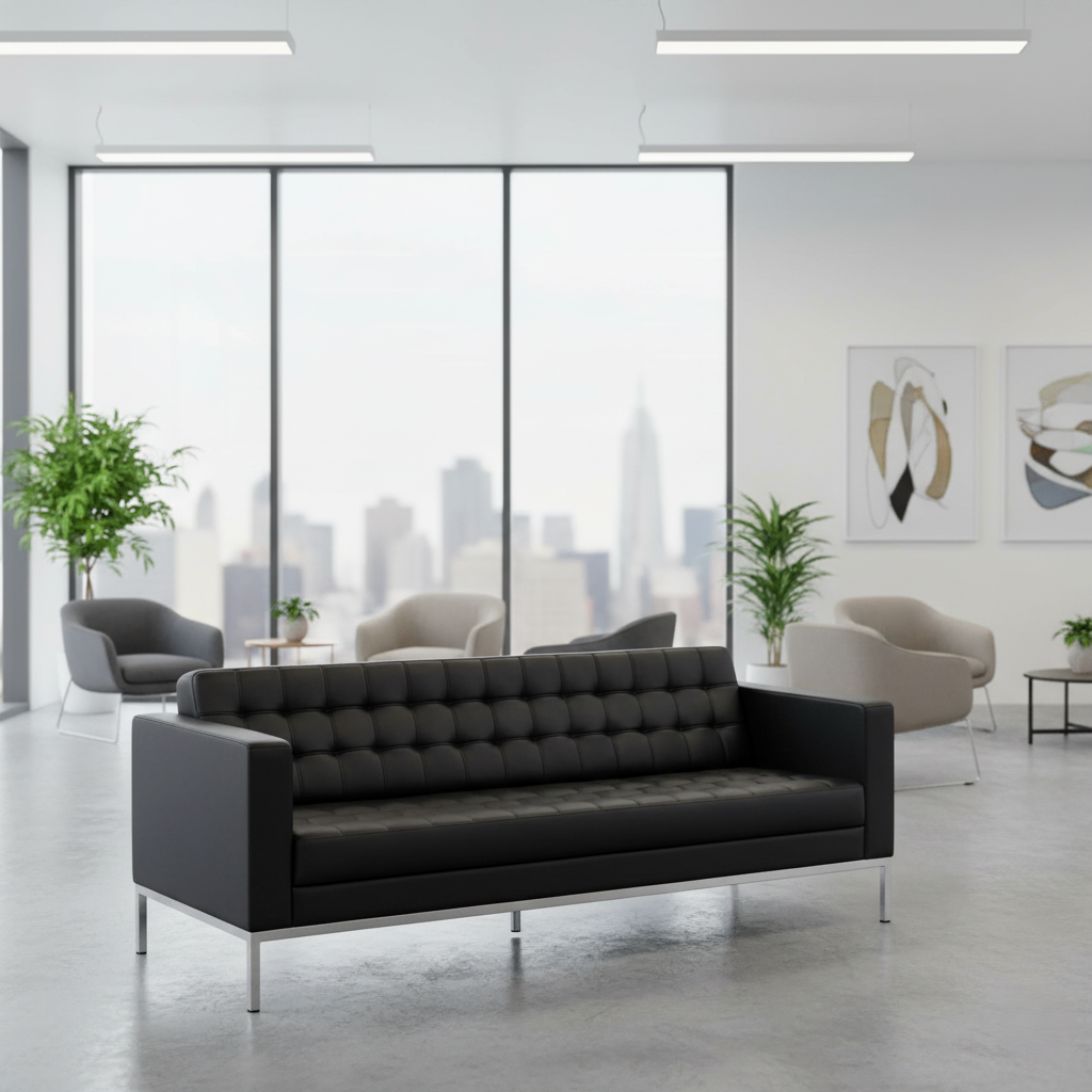 3 Seater Sofa for Home Furniture Made in Plywood Frame with Tufted Design and Leatherette Upholstery - Soft Seating & Metal Legs