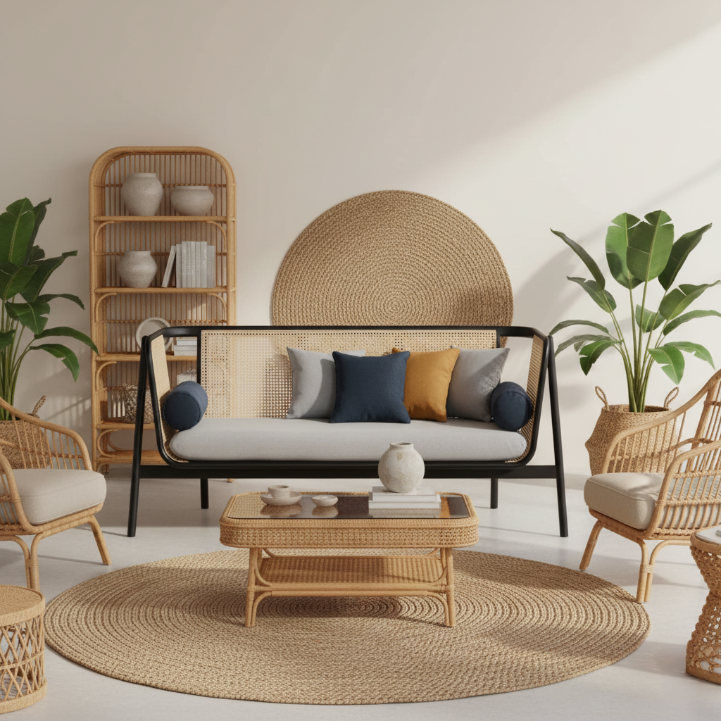 2 Seater Indoor Outdoor Cane Sofa