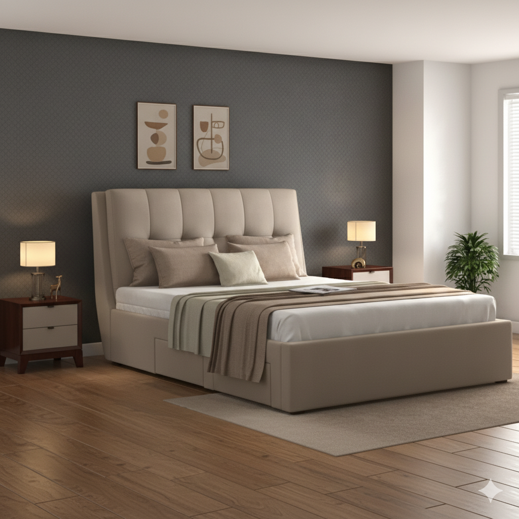 Modern Storage Upholstered Bed – Plush Headboard & Plywood Frame, Hidden Lift-Up Storage