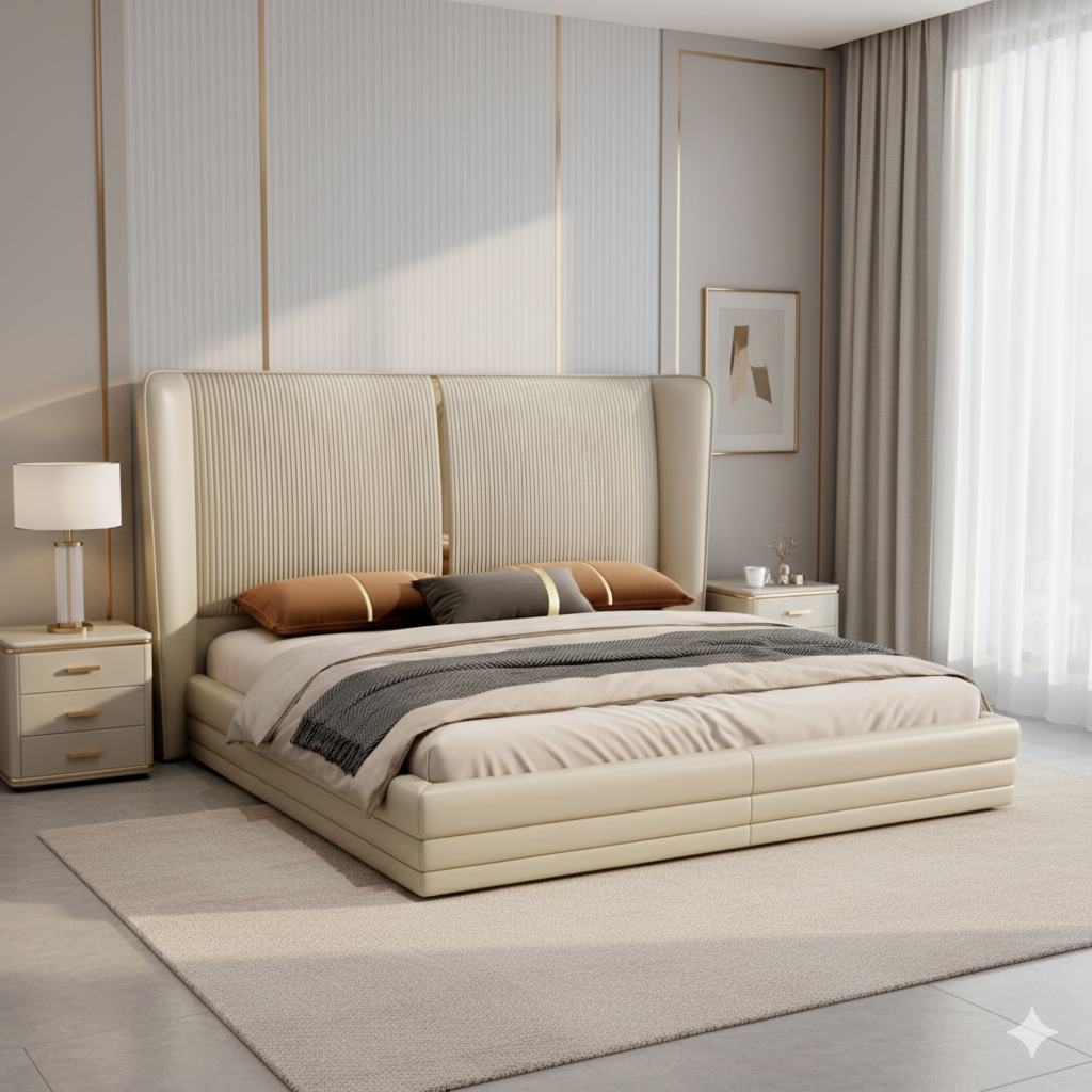 Modern Luxury Upholstered Bed – 54 Headboard & Plywood Frame, Queen/King/Over Sizes