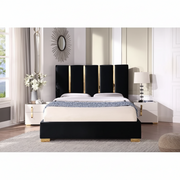 Luxury Black & Gold King Size Bed – Upholstered High Headboard, Sleek Metal Legs