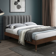 সলিড কাঠের ফ্রেম সহ কিং সাইজের কাঠের বিছানা, আপহোলস্টারড ধূসর হেডবোর্ড, হাইড্রোলিক লিফট মেকানিজম, চূড়ান্ত আরামের জন্য টেকসই