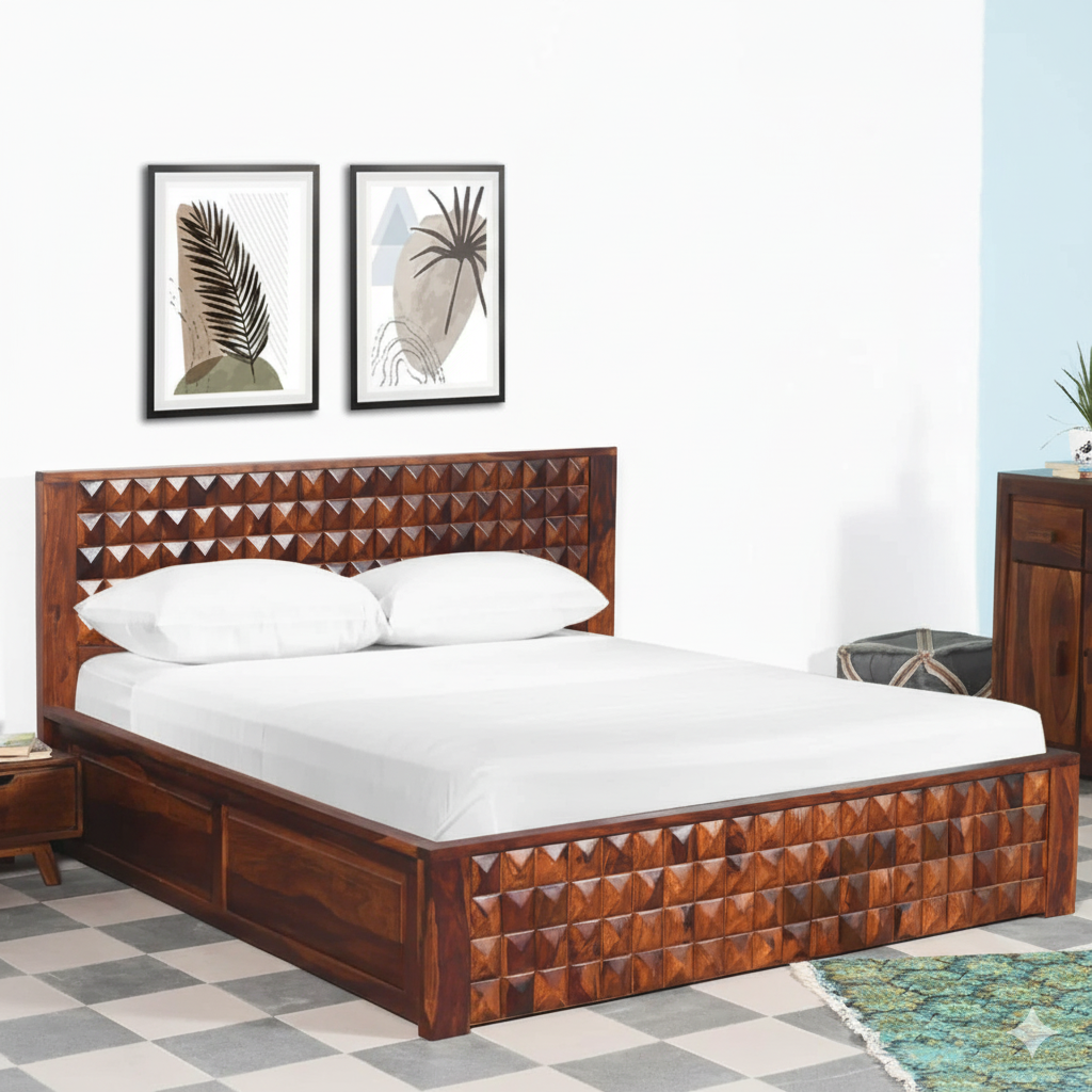 King Size Wooden Bed for Living room Made in Solid Wood Frame with Plyboard and Melamine Polish & Premium Quality High Durable Bed