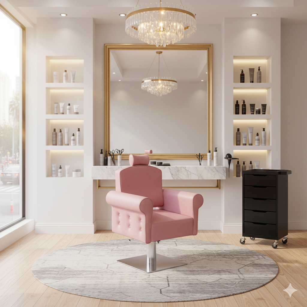 Multipurpose Unisex Salon Chair with 360° Rotation, Adjustable Height, and Tufted Design for Professional Hair Styling