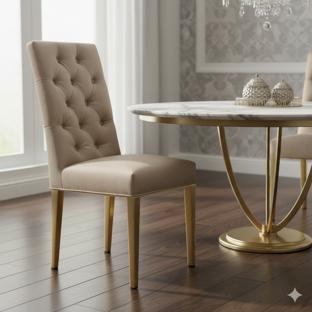 Elegant Tufted Velvet Dining Chair with Gold Legs - Luxurious Home Furniture Seating