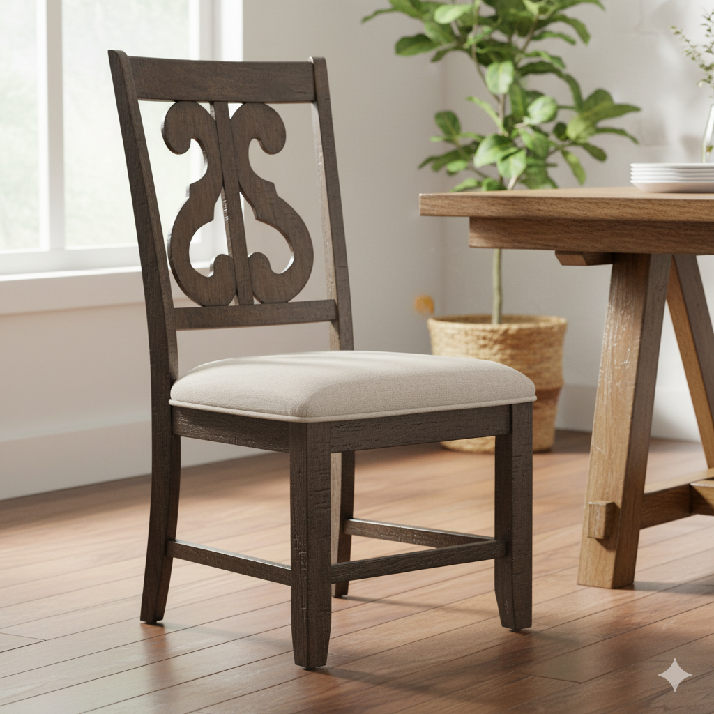 Elegant Farmhouse Dining Chair  - Solid Wood & Upholstered Seating for Kitchen & Dining Room