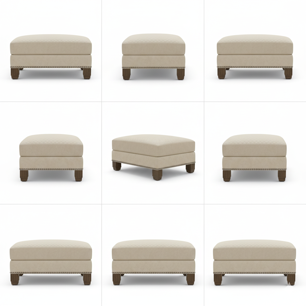 ফ্যাব্রিক গৃহসজ্জার সামগ্রী এবং কাঠের বেসে অটোমান