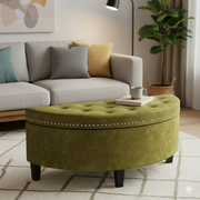 সোয়েড ফ্যাব্রিক আপহোলস্ট্রি এবং কাঠের বেস সহ স্টোরেজ সহ অটোমান