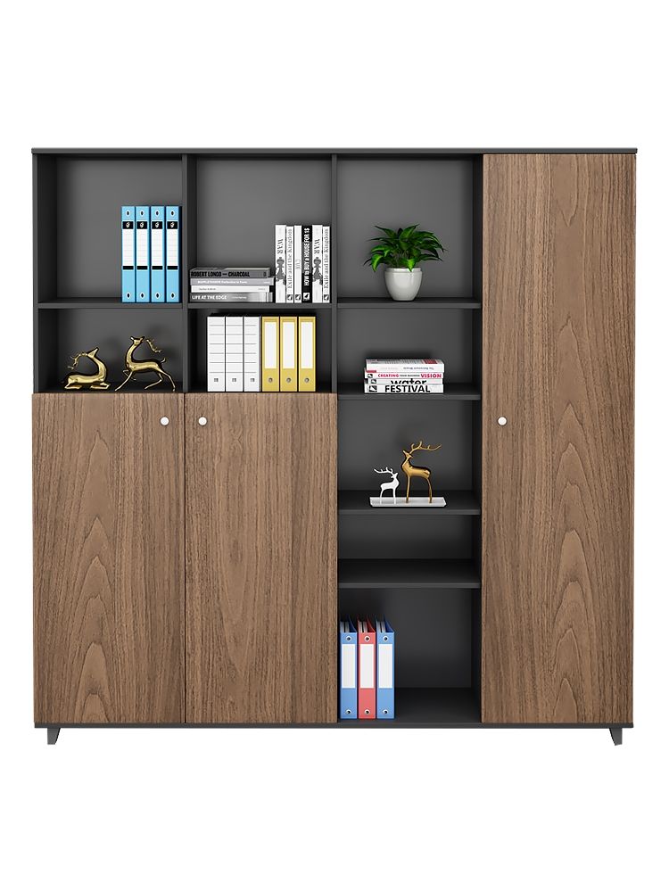 Modern Office Storage Cabinet with Open Shelves, Wooden Bookcase & Closed Door Organizer in Particle Wood Finish for Home and Office