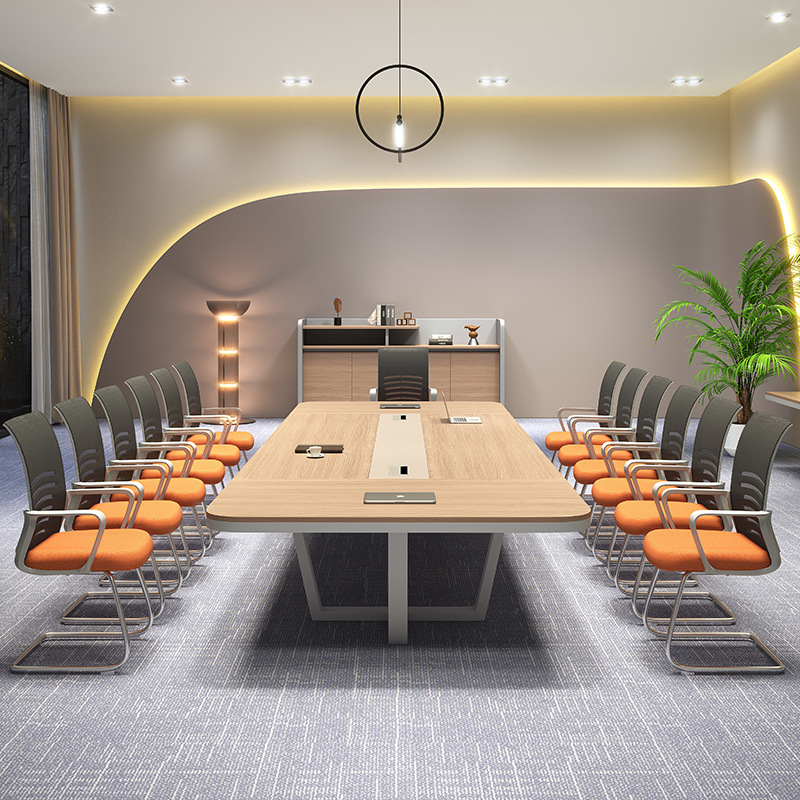 Table for Corporate Meeting Rooms Large Boardroom Discussion Desk with Integrated Wire Management and Contemporary Office Design