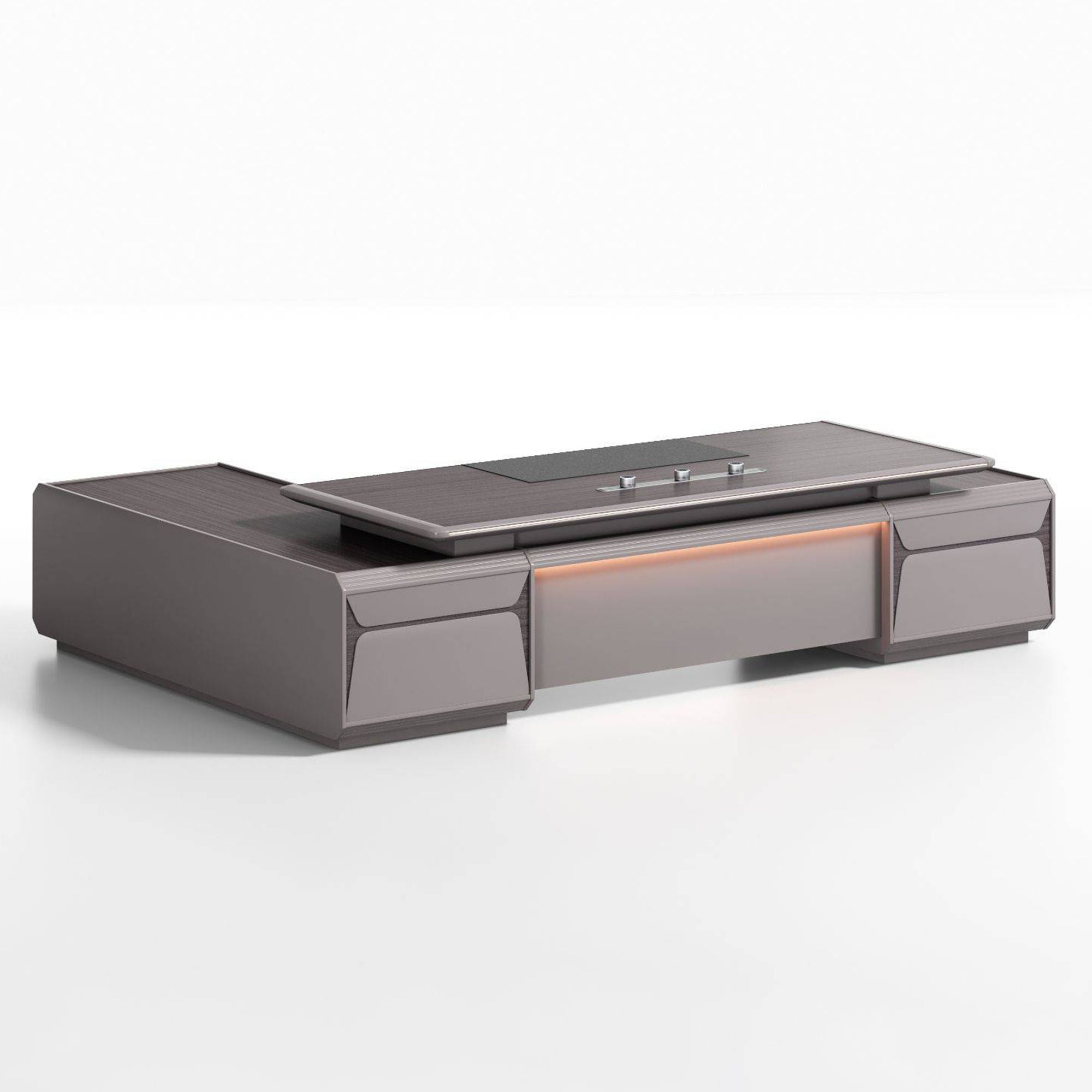 Modern Director Office Table with Side Credenza Storage | Luxury Executive Desk for CEO Cabin, Corporate Office & Workspace