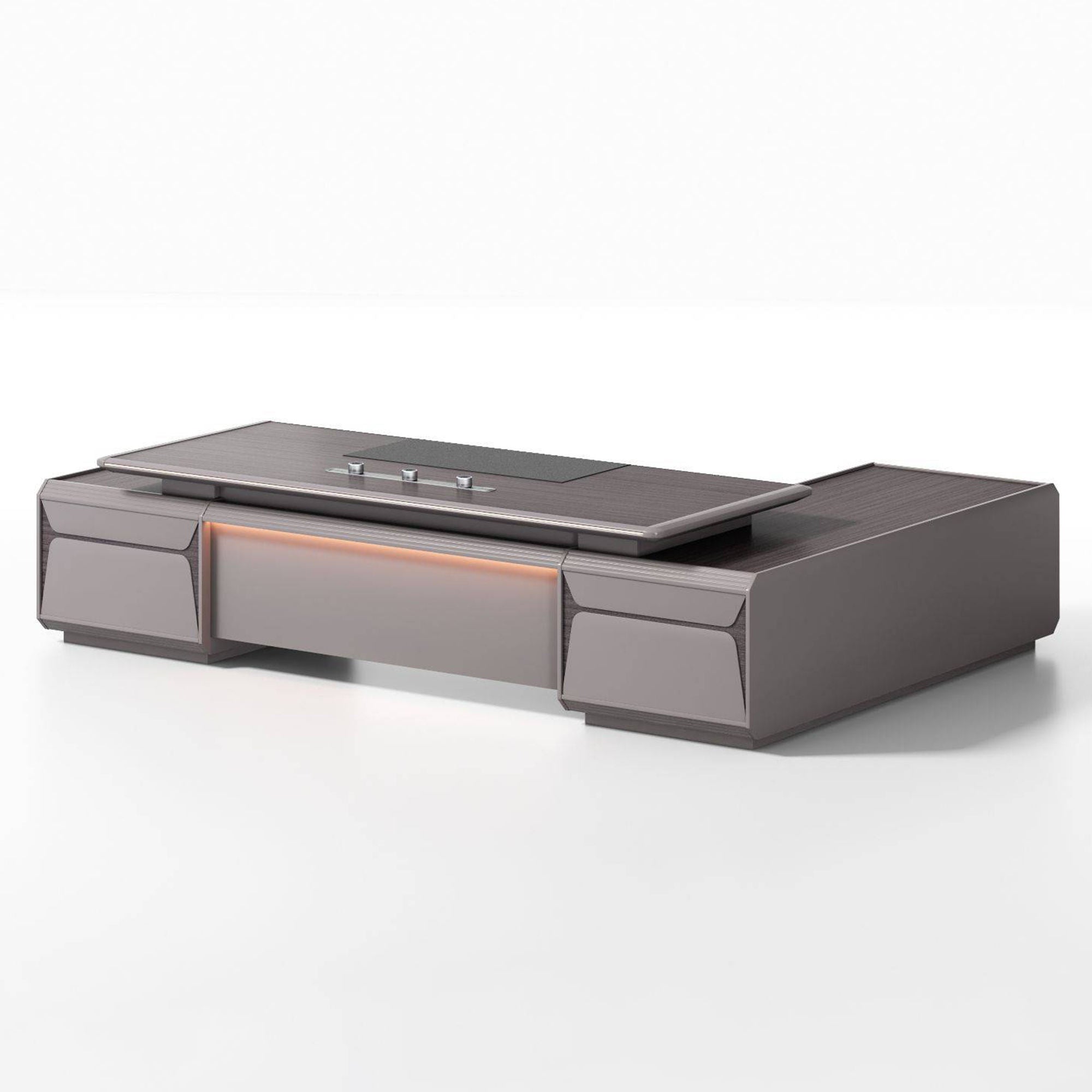 Modern Director Office Table with Side Credenza Storage | Luxury Executive Desk for CEO Cabin, Corporate Office & Workspace