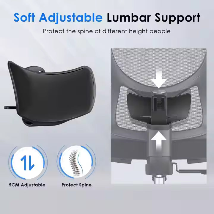 Mesh Ergonomic Office Chair – 3D Lumbar, 3D Armrest, Adjustable Headrest, Recline Lock, Office