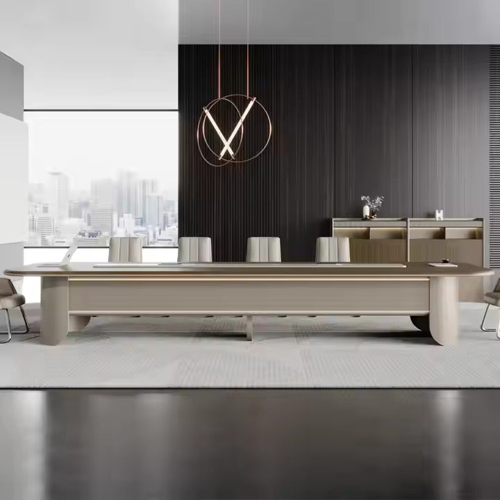 Conference Table for Office Furniture Oval-shape Premium High Quality Made in Plywood with Veneer & Wire Manager