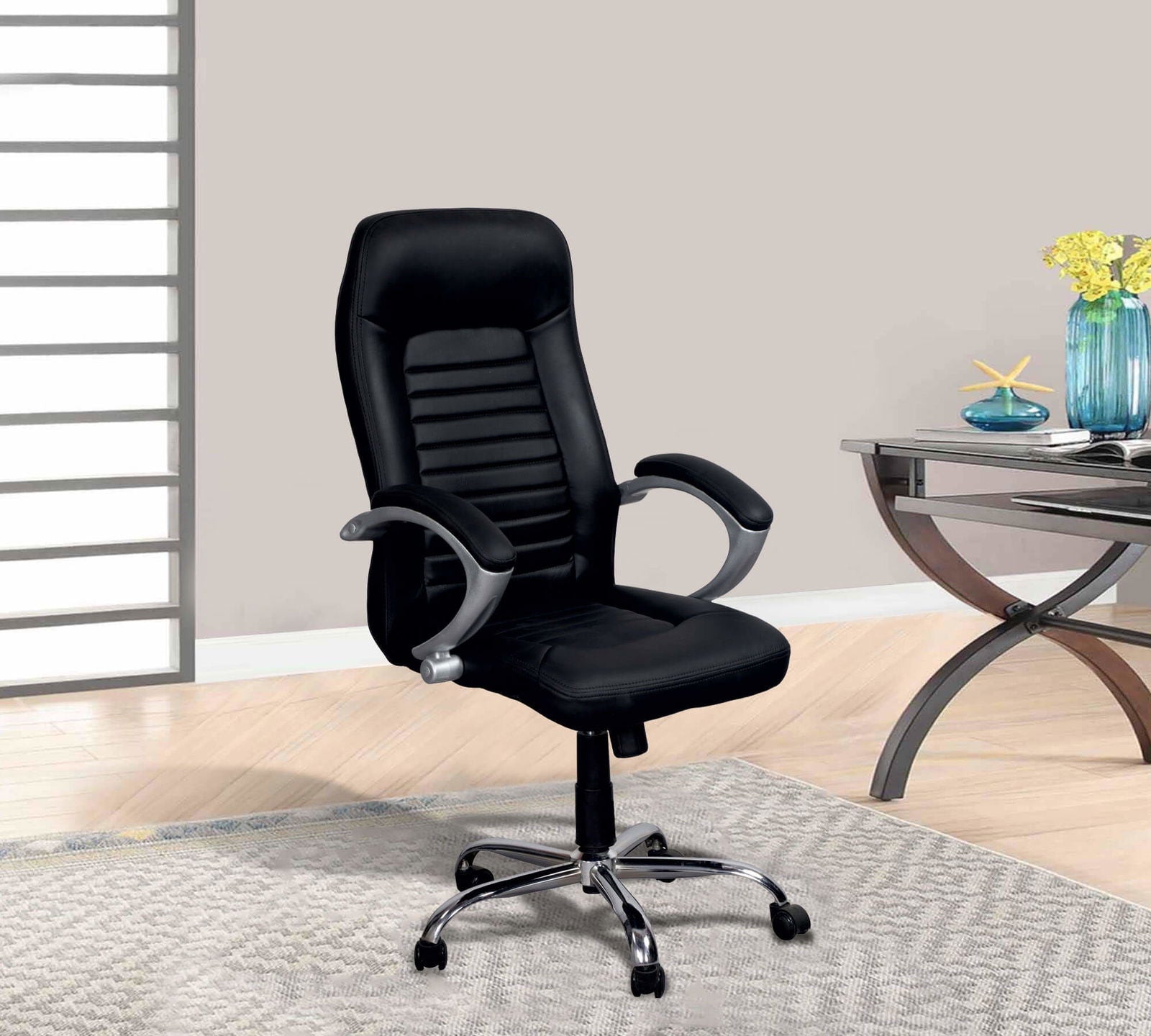 High Back Director Chair with Height Adjustable Chrome Base -