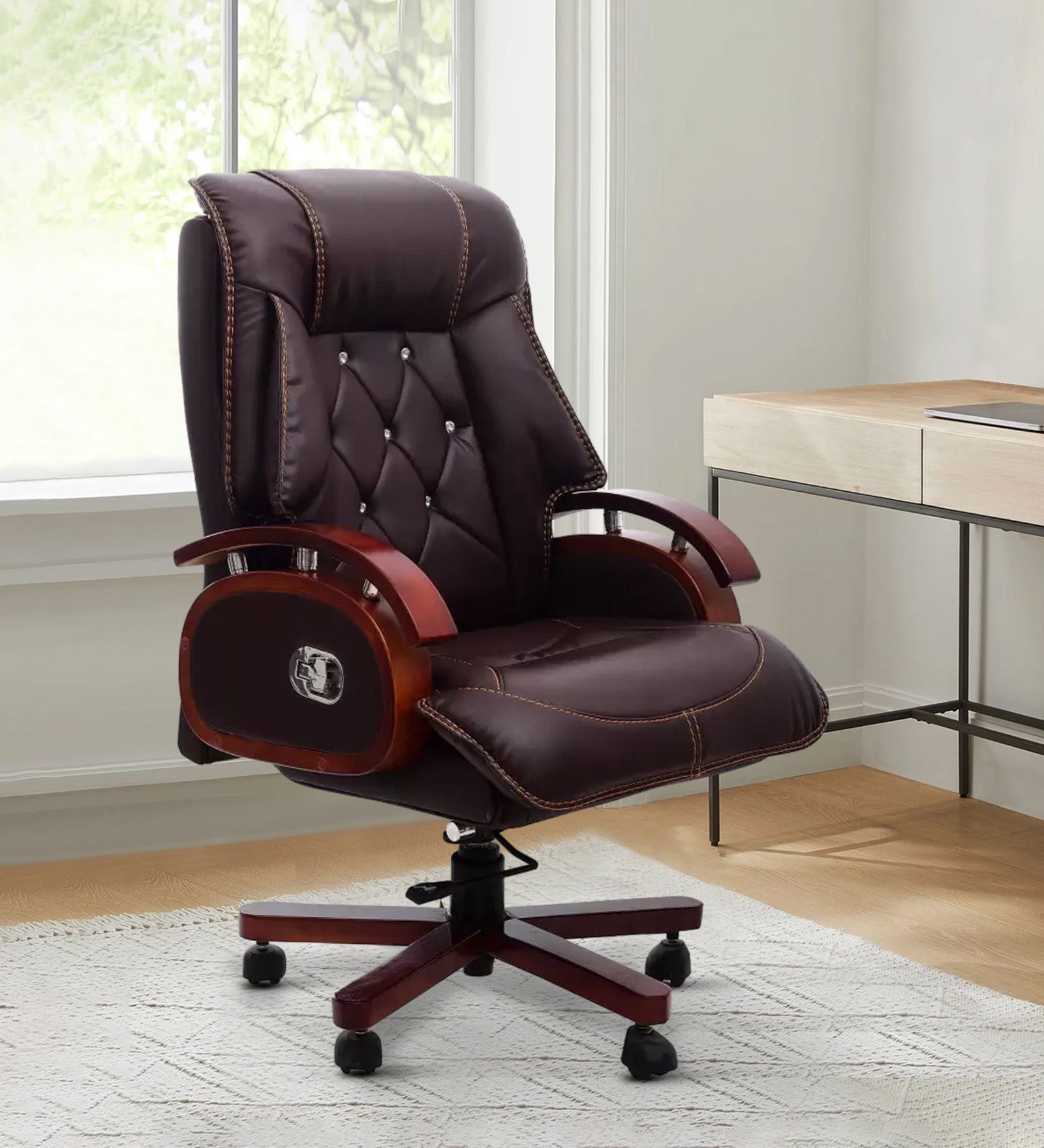 High Back Director Chair with Height Adjustable Wooden Base -