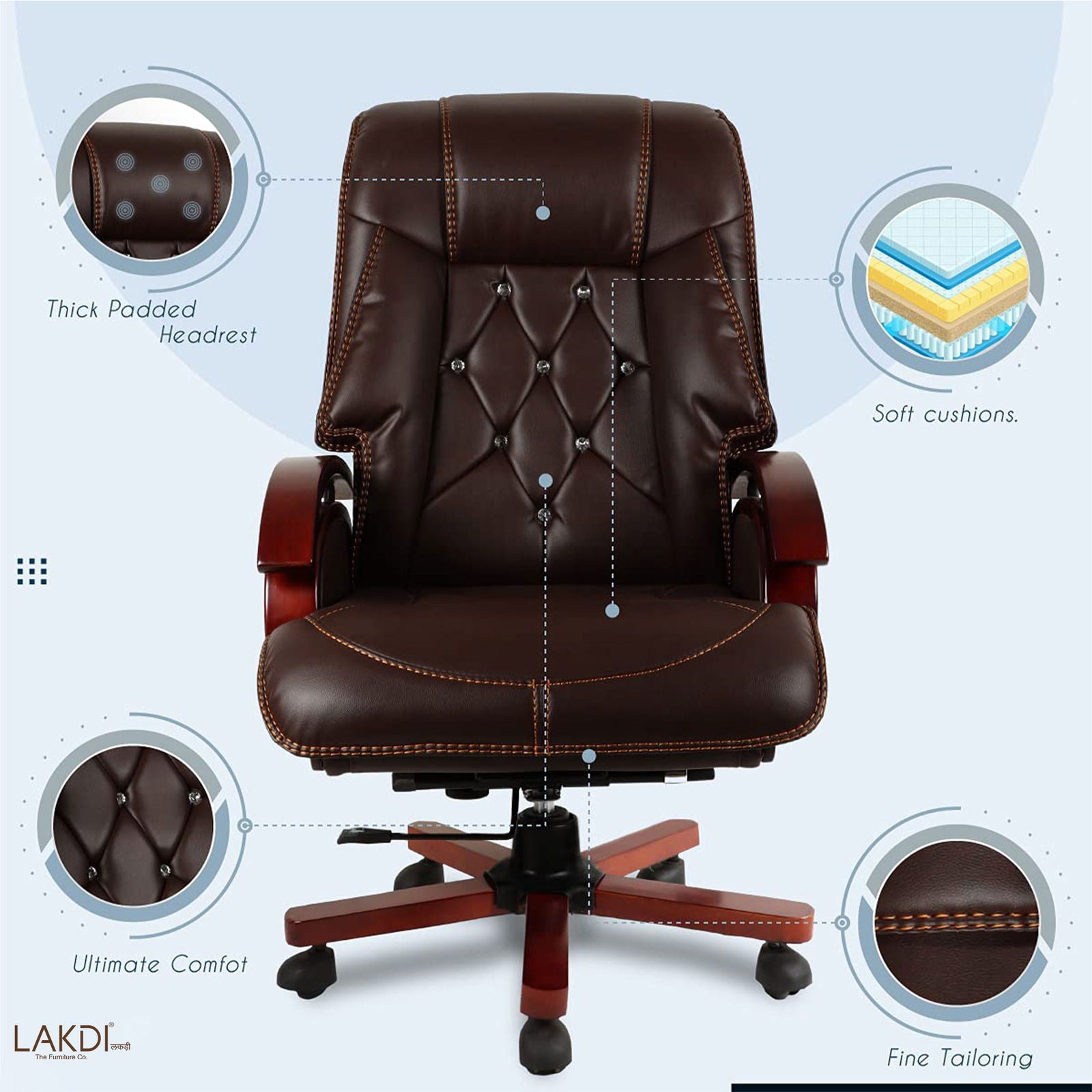 High Back Leatherette Director Chair with Wooden Base and Handle -