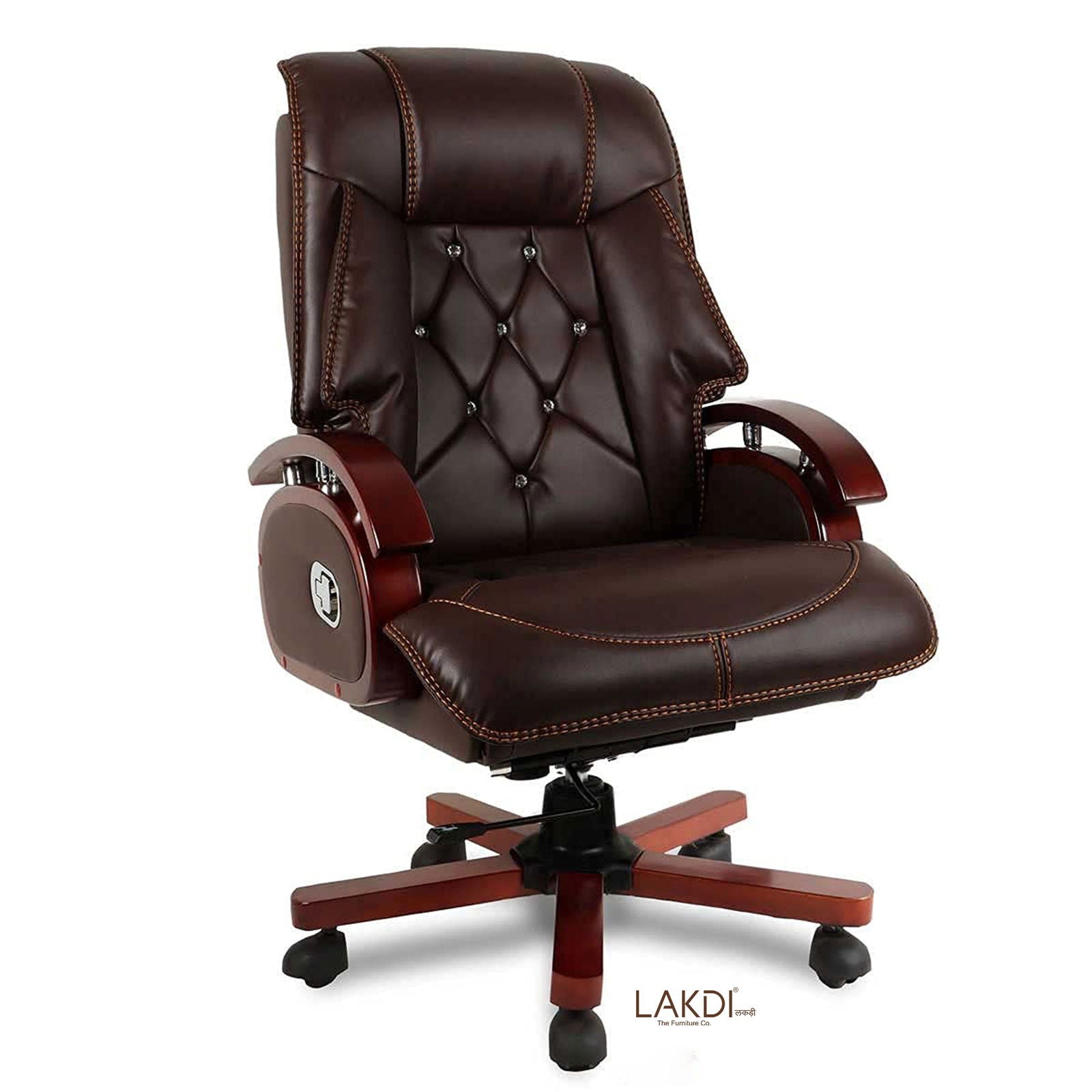 High Back Leatherette Director Chair with Wooden Base and Handle -