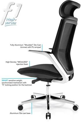 High Back Mesh Chair With Aluminum Base and Nylon Wheels -
