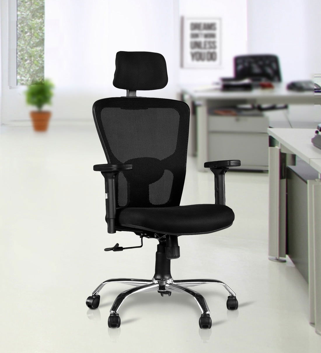 High Back Office Chair with Chrome Base with Adjustable Arm -