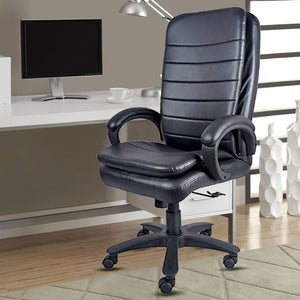 High Back Office Chair with Height Adjustable Nylon Wheels Base